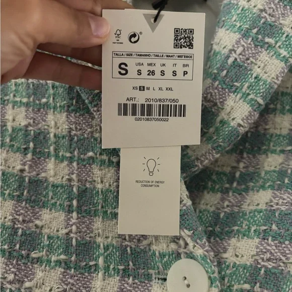 Zara Women's Cropped Plaid Blazer and Skort Set in Soft Pastels - Picture 2 of 8